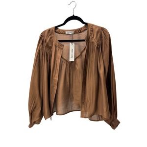 Hers and‎ Mine Brown Long Sleeve Button Front Boho Blouse Top Small NWT